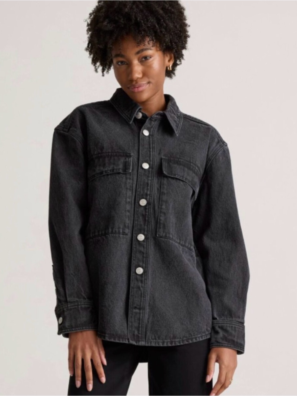 Quince Washed Black Denim Shacket Jacket - Women M like new